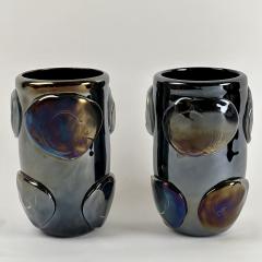  Costantini Murano Pair of Vintage Black Iridescent Murano Art Glass Vases by Costantini - 2899188