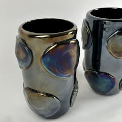  Costantini Murano Pair of Vintage Black Iridescent Murano Art Glass Vases by Costantini - 2899189