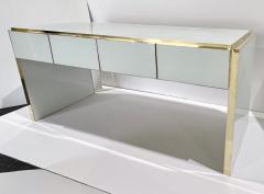  Cosulich Interiors Antiques Bespoke Italian Art Deco Design 4 Drawer White Brass Walnut Console Table Desk - 3426462