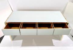  Cosulich Interiors Antiques Bespoke Italian Art Deco Design 4 Drawer White Brass Walnut Console Table Desk - 3426463