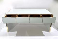  Cosulich Interiors Antiques Bespoke Italian Art Deco Design 4 Drawer White Brass Walnut Console Table Desk - 3426466
