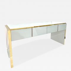  Cosulich Interiors Antiques Bespoke Italian Art Deco Design 4 Drawer White Brass Walnut Console Table Desk - 3430355