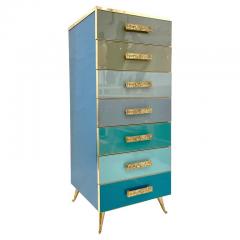  Cosulich Interiors Antiques Bespoke Italian Art Deco Design Blue Taupe Gray Glass 7 Drawer Chest Semainier - 2363016