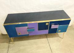  Cosulich Interiors Antiques Bespoke Italian Black Purple Blue Gold Geometric Postmodern Cabinet Sideboard - 2269852