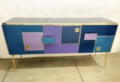  Cosulich Interiors Antiques Bespoke Italian Black Purple Blue Gold Geometric Postmodern Cabinet Sideboard - 2269861