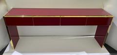  Cosulich Interiors Antiques Bespoke Italian Long 4 Drawers Burgundy Wine Brass Console Table Sideboard - 3426473
