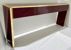  Cosulich Interiors Antiques Bespoke Italian Long 4 Drawers Burgundy Wine Brass Console Table Sideboard - 3426474