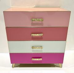  Cosulich Interiors Antiques Bespoke Italian Post Modern Pink Rose Blush White Glass 4 Drawer Semainier Chest - 3431503