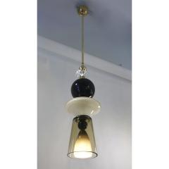  Cosulich Interiors Antiques Contemporary Crystal Black White Smoked Murano Glass Pair of Pendant Lights - 924053