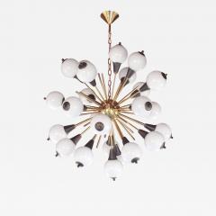  Cosulich Interiors Antiques Contemporary Italian Antique Bronze and White Murano 24 Light Sputnik Chandelier - 672009