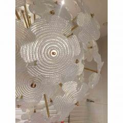  Cosulich Interiors Antiques Contemporary Italian Brass Satin White Murano Glass Flower Sputnik Chandelier - 916357