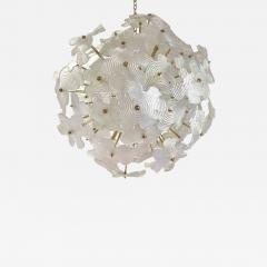  Cosulich Interiors Antiques Contemporary Italian Brass Satin White Murano Glass Flower Sputnik Chandelier - 917360