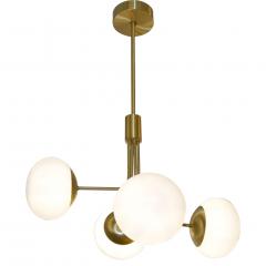  Cosulich Interiors Antiques Contemporary Italian Modern Satin Brass 4 White Murano Glass Globe Chandelier - 848291