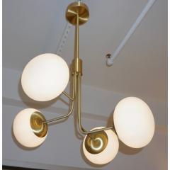  Cosulich Interiors Antiques Contemporary Italian Modern Satin Brass 4 White Murano Glass Globe Chandelier - 848295