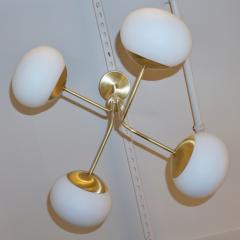  Cosulich Interiors Antiques Contemporary Italian Modern Satin Brass 4 White Murano Glass Globe Chandelier - 848296