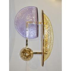  Cosulich Interiors Antiques Contemporary Italian Pair of Amber and Amethyst Murano Glass Gold Brass Sconces - 933655