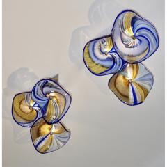  Cosulich Interiors Antiques Contemporary Italian Pair of Gold Blue White Yellow Murano Glass Disc Sconces - 939416