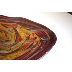  Cosulich Interiors Antiques Contemporary Red Purple Yellow Amber Gold Blown Art Glass Centerpiece Platter - 924040
