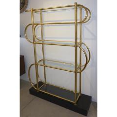  Cosulich Interiors Antiques Italian Modern Gold Brass Tubular Shelving Unit tag re on Black Lacquered Base - 1006953