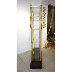 Italian Modern Gold Brass Tubular Shelving Unit Étagère on Black Lacquered  Base