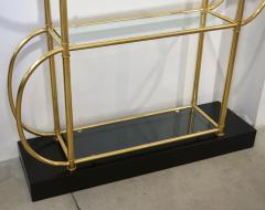  Cosulich Interiors Antiques Italian Modern Gold Brass Tubular Shelving Unit tag re on Black Lacquered Base - 1006960