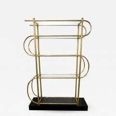  Cosulich Interiors Antiques Italian Modern Gold Brass Tubular Shelving Unit tag re on Black Lacquered Base - 1007056