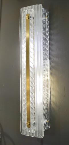  Cosulich Interiors Antiques Italian Modern Pair of Tall White and Crystal Clear Leaf Textured Murano Sconces - 703027