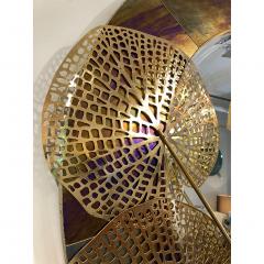  Cosulich Interiors Antiques Italian Organic Brass and Opalescent Murano Glass Modern Sculpture Round Mirror - 652290