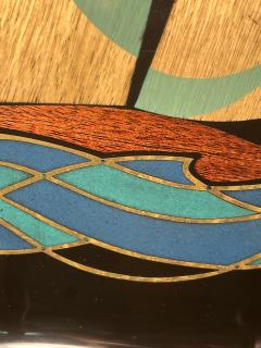  Couroc of Monterey MID CENTURY COLORFUL INLAID WOOD AND BRASS SAILBOAT TRAY - 3735877