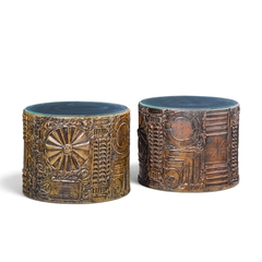  Craft Associates Adrian Pearsall for Craft Associates Mid Century 24 Brutalist Drum End Tables - 4791042