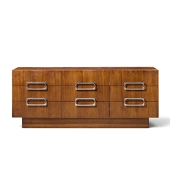  Craft Associates Craft Associates Mid Century Walnut and Chrome 9 Drawer Lowboy Dresser - 4720318