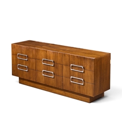  Craft Associates Craft Associates Mid Century Walnut and Chrome 9 Drawer Lowboy Dresser - 4720323