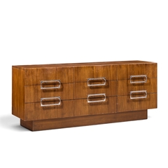  Craft Associates Craft Associates Mid Century Walnut and Chrome 9 Drawer Lowboy Dresser - 4720389