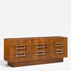  Craft Associates Craft Associates Mid Century Walnut and Chrome 9 Drawer Lowboy Dresser - 4720390