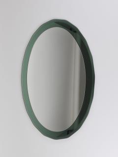  Cristal Art Cristal Arte Cristal Arte Oval Green Grey Mid Century Scalloped Wall Mirror Italy 1960s - 4632171