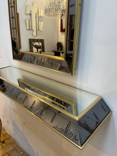  Cristal Art Mirror Console Glass and Brass by Cristal Art Italy 1960s - 1835306