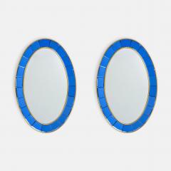 Cristal Art Rare Pair of Oval Blue Hand Cut Beveled Glass Mirrors by Cristal Art - 3410999