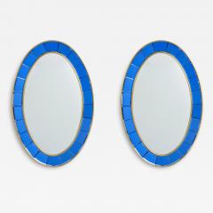  Cristal Art Rare Pair of Oval Blue Hand Cut Beveled Glass Mirrors by Cristal Art - 3412247