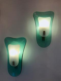  Cristal Arte 2 Pair of Curve Glass Opaline Brass Sconces by Cristal Art Italy 1960s - 839531