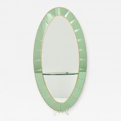  Cristal Arte Cristal Arte Oval shaped Italian brass green crystal mirror 1950s - 2596330