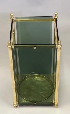  Cristal Arte Italian Modern Neoclassical Brass Green Glass Umbrella Stand by Fontana Arte - 4112069