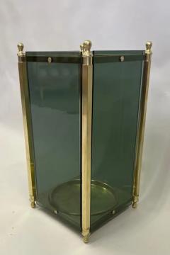  Cristal Arte Italian Modern Neoclassical Brass Green Glass Umbrella Stand by Fontana Arte - 4112083