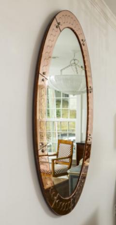  Cristal Arte Large Italian Mid Century Oval Etched Mirror By Cristale Arte - 3282365