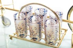  Culver Ltd 22 Karat Gold Chinoiserie Themed Tumbler Glasses Brass Bamboo Caddy c 1960s - 1976226