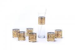  Culver Ltd Mid Century Modern Greek Key 22K Gold Cocktail Mixer and Set of 6 Rocks Glasses - 2165616