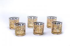  Culver Ltd Mid Century Modern Greek Key 22K Gold Cocktail Mixer and Set of 6 Rocks Glasses - 2165617