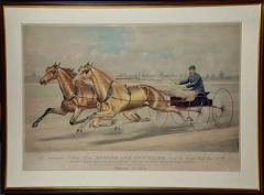  Currier and Ives 19th C Currier Ives lithograph Celebrated Trotting Team Edward Swiveller  - 2731678