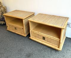  Dal Vera Bamboo Rattan and Brass Bedside Tables by Dal Vera Italy 1970s - 2952136