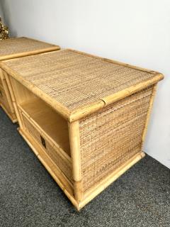  Dal Vera Bamboo Rattan and Brass Bedside Tables by Dal Vera Italy 1970s - 2952140