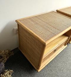  Dal Vera Bamboo Rattan and Brass Bedside Tables by Dal Vera Italy 1970s - 2952143